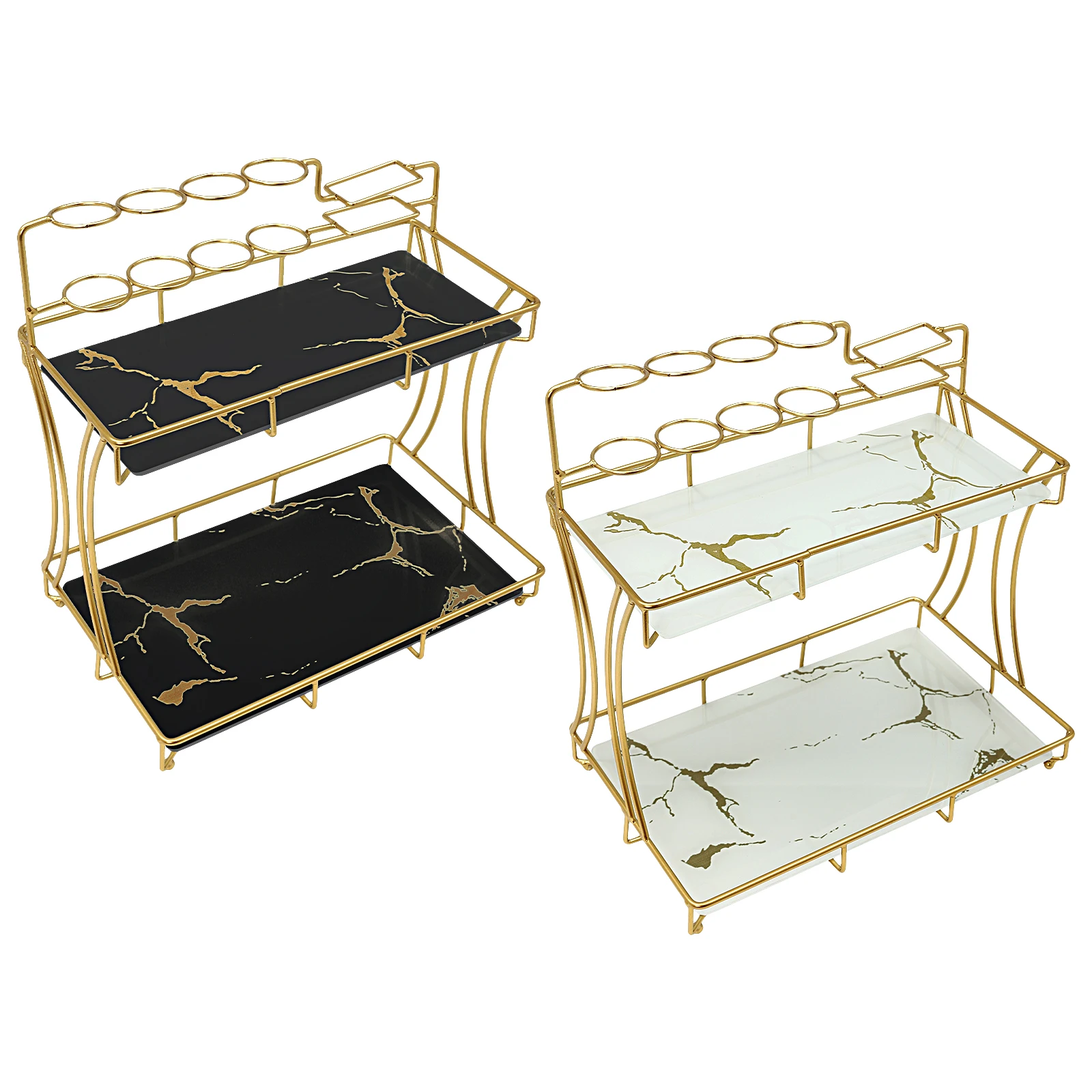 Estante de maquillaje organizador de tocador de baño de 2 niveles, encimera organizadora de baño con soportes para cepillos de dientes, bandeja de nivel extraíble