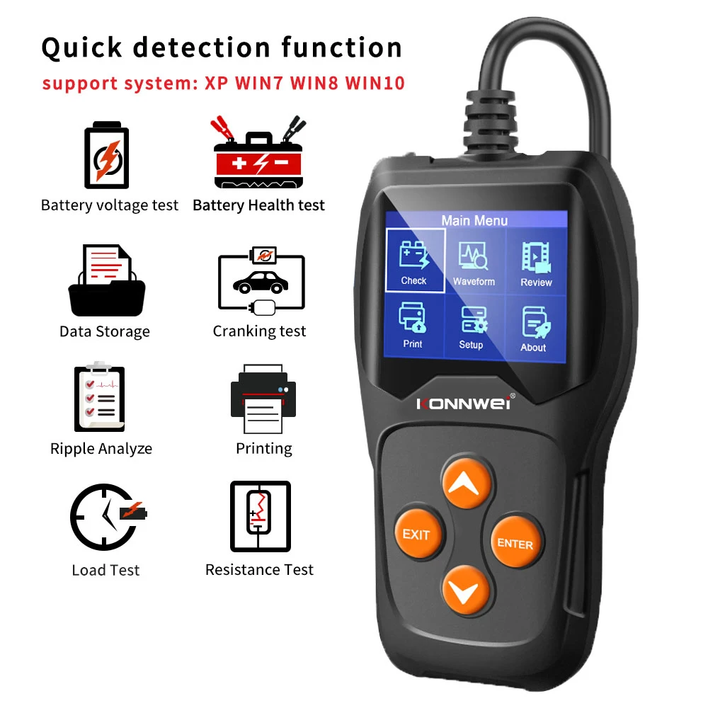 KONNWEI KW600 12v Universal All Vehicle Battery Tester Car Quick Cracking Charging Diagnostic Tools  Battery Capacity Tester