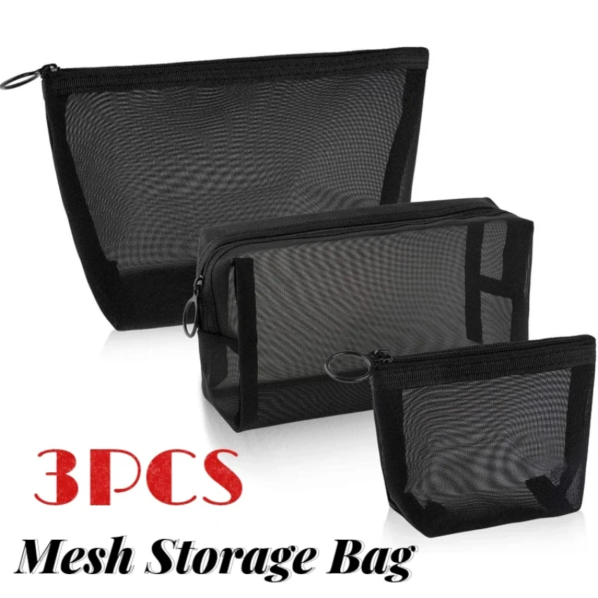 

Mesh Transparent Makeup Organizer Storage Pouch Casual Zipper Toiletry Wash Bags Make Up Case Women Travel Cosmetic Bag