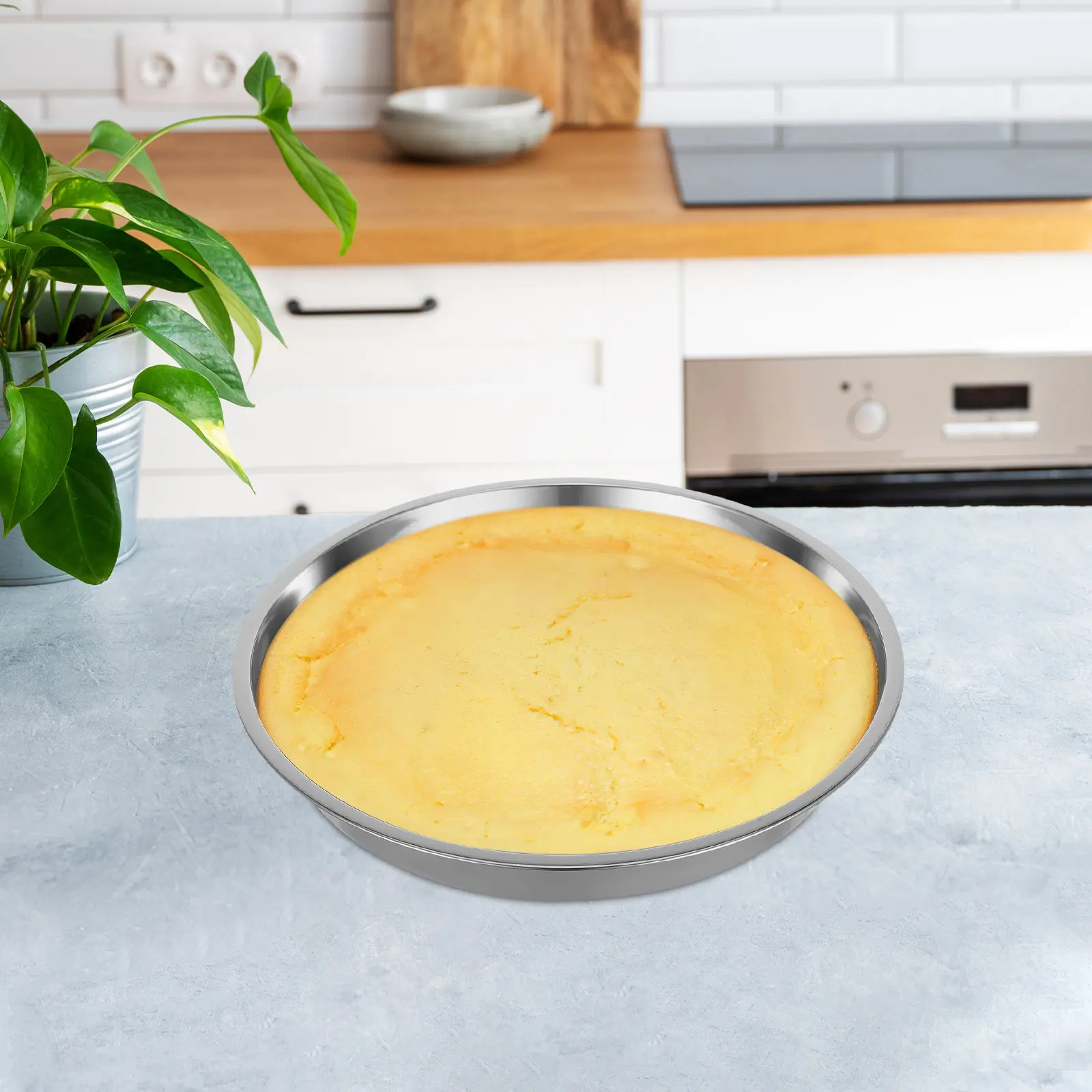 Stainless Steel Round Cake Pan Nonstick Heavy Duty Baking Tray for Oven Cake Pizza Bread Pie Baking Essential Kitchen Tool