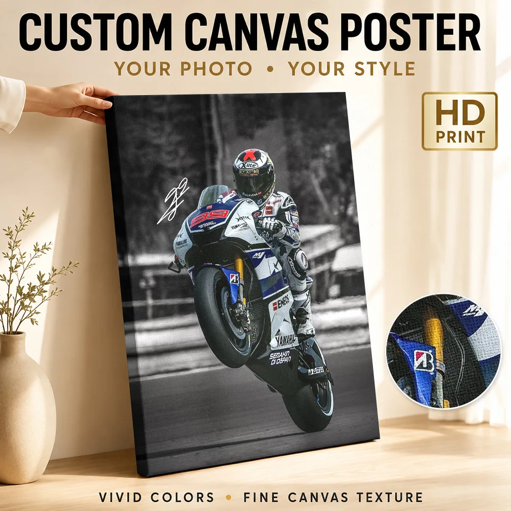 Jorge Lorenzo MotoGP Motorcycle Canvas Print Poster Bold Style Wall Art With Personalized Photo For Sports Room Ideal Rider Gift
