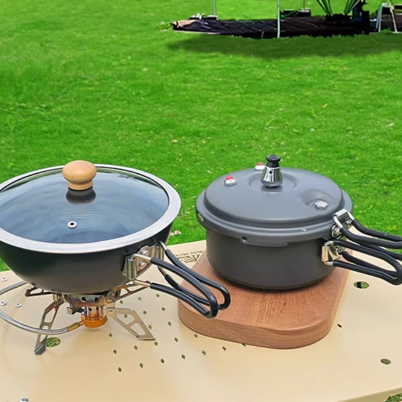

High Altitude Trekking Pressure Cooker - Compact Foldable Handle Design - Fast Boil Mini Pot for Camping Meals & Outdoor Cooking