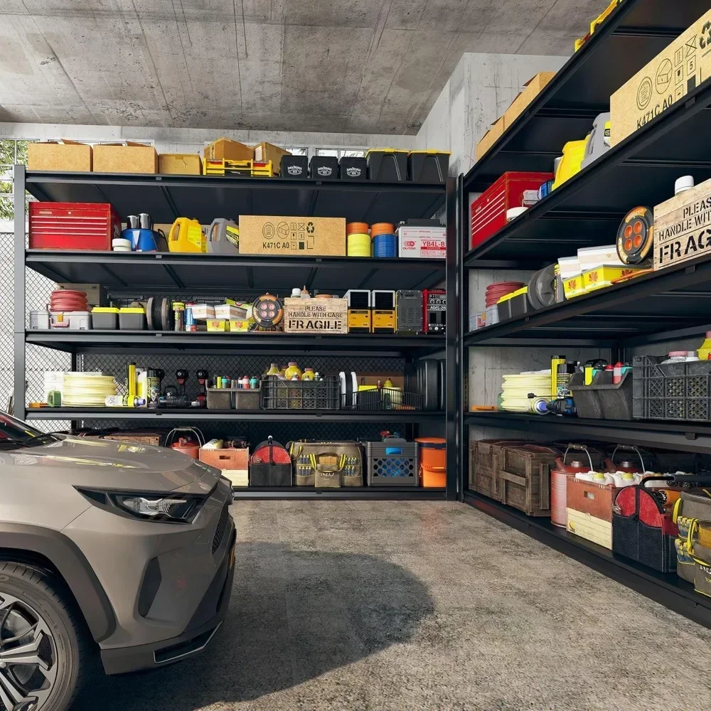 60インチ幅ガレージシェルフ、3000LBS耐荷重ガレージシェルフ、頑丈な収納棚、5段メタルシェルフ、倉庫用調整可能ユーティリティラック