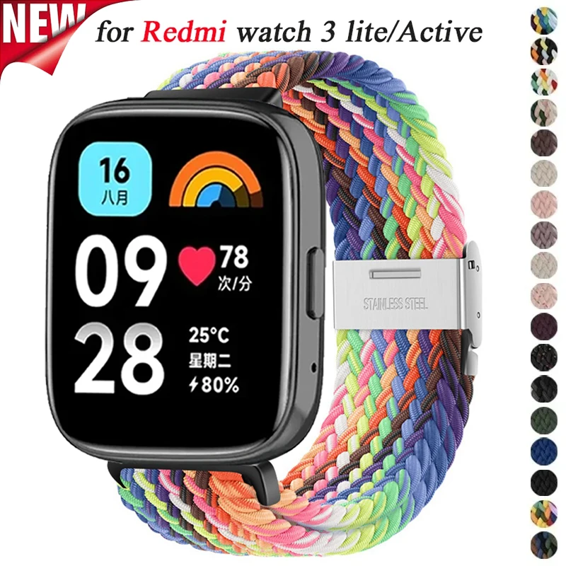 Nylon Braided Solo Loop Strap for Redmi Watch 3 Lite Band for Xiaomi Mi Watch3 Active Wristband Braided Elastic Weave Bracelet