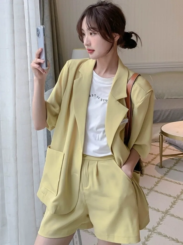 Ensemble de costume deux pièces décontracté à manches courtes pour femmes, léger, de Style coréen, à la mode, minimaliste, Style polyvalent pour les déplacements