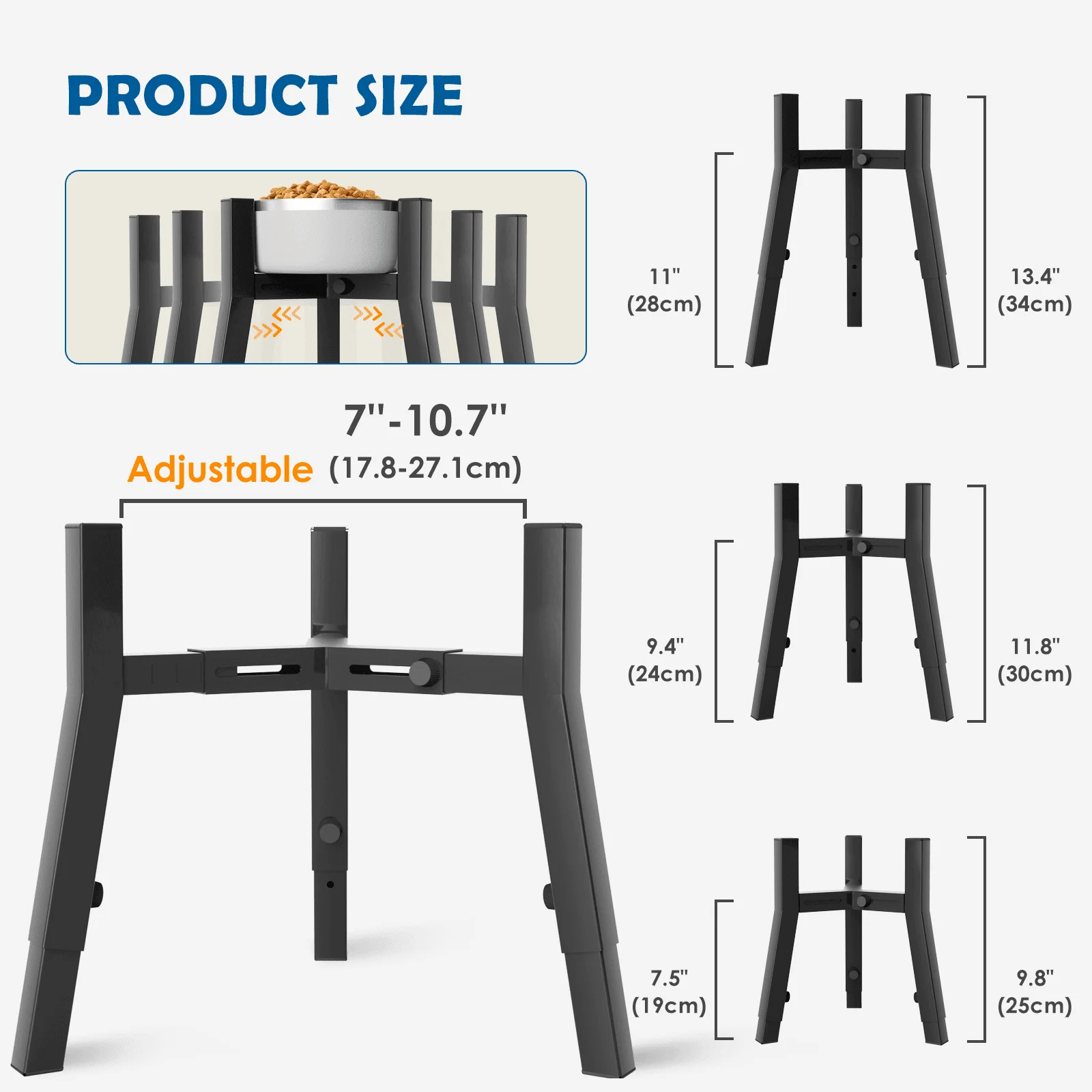 Raised Dog Bowl Stand for Medium & Large & Extra Large Dogs,Metal Tall Dog Food Stand,Adjustable Wide 7-11\