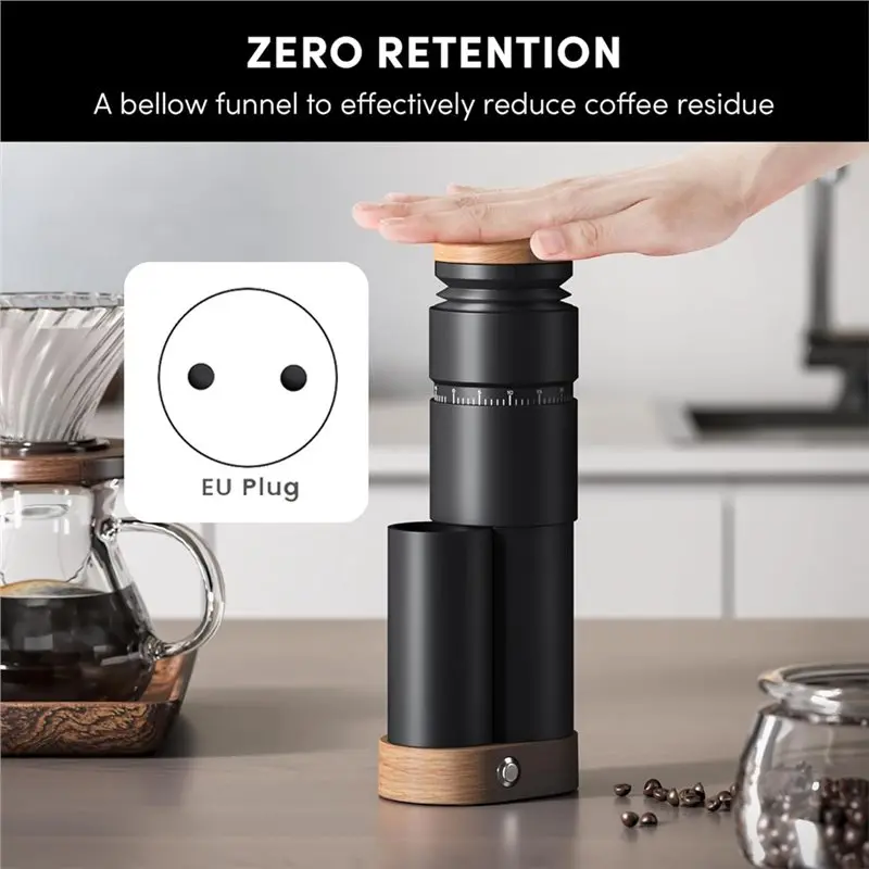 A005-Burr Coffee Grinder With Conical Design, Portable Electric Espresso Grinder Featuring Stepless Grind Setting Adjustments EU