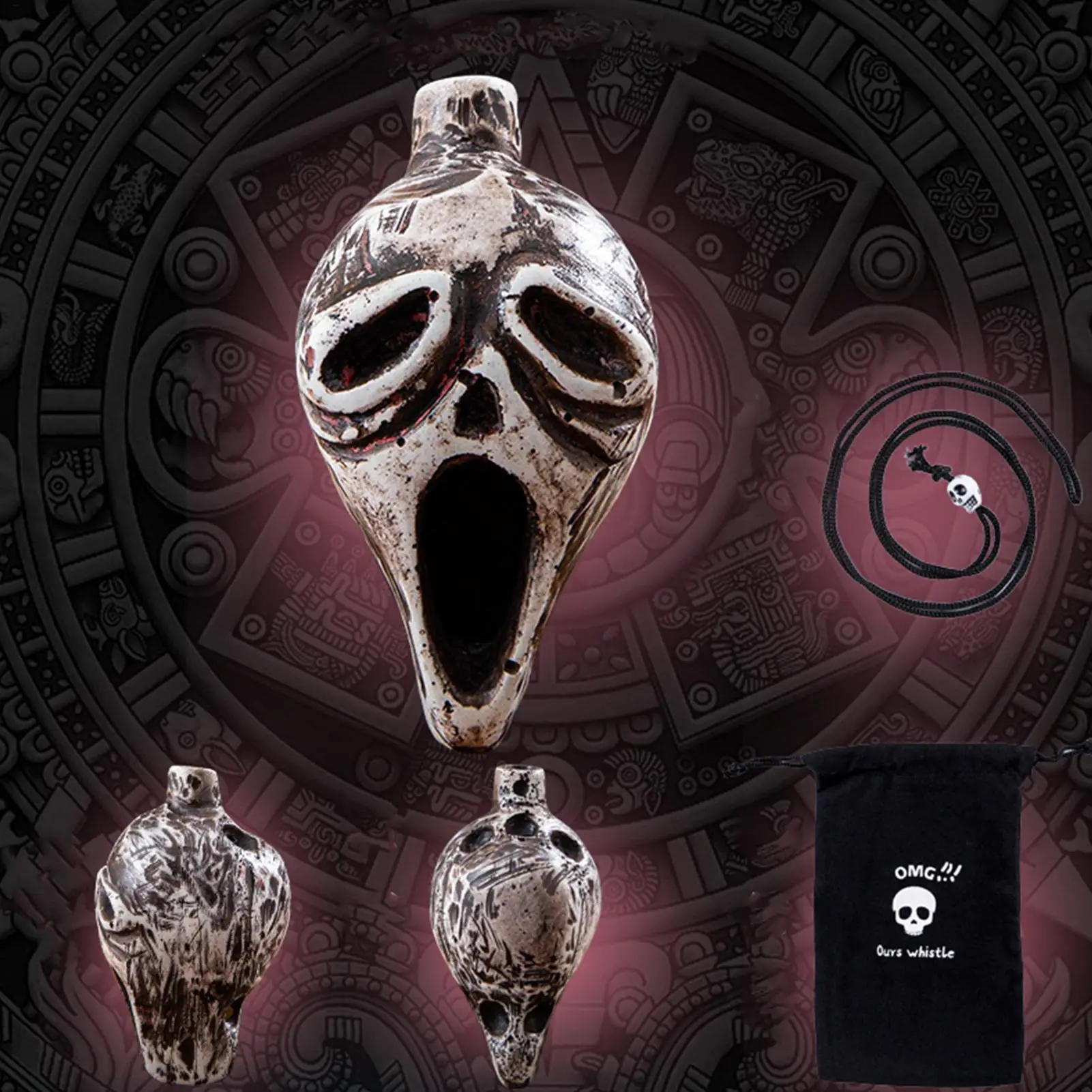 Aztec Death Whistle with Human Screams, Skull Retro Loudest Screaming Instrument for Halloween, Collectible Art Decor