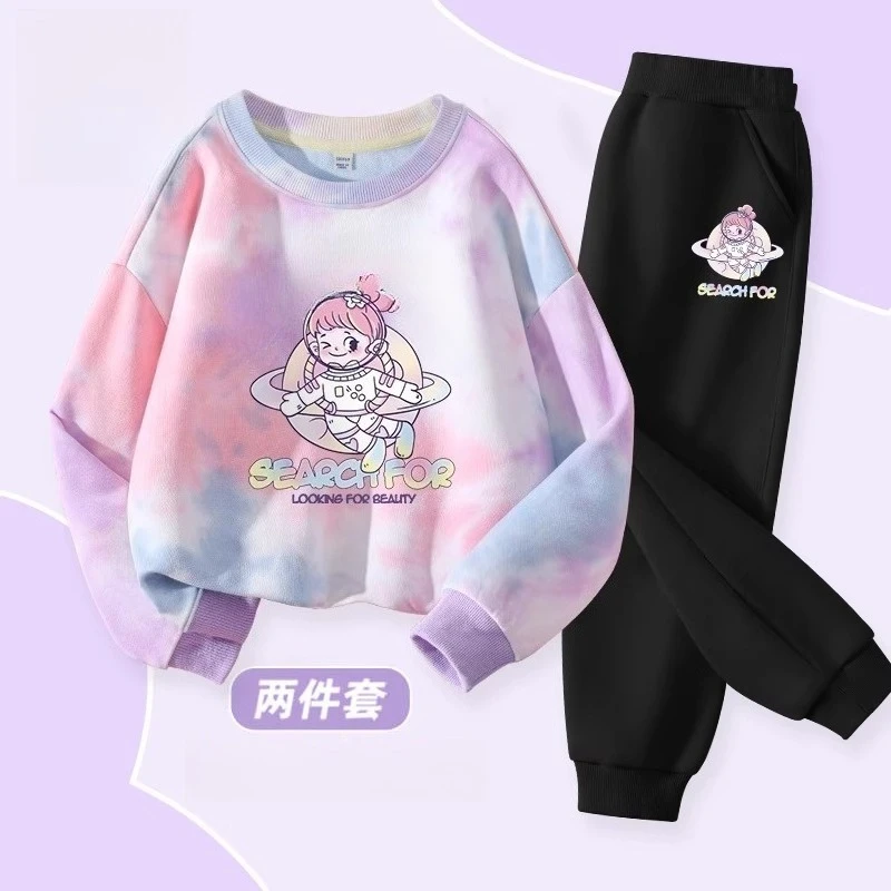 فتاة الملابس مجموعة الخريف طفل بلوزات البلوز الكرتون التعادل صبغ بلوزات وسراويل 2 قطعة دعوى الأطفال الحلو رياضية التمويه الزي