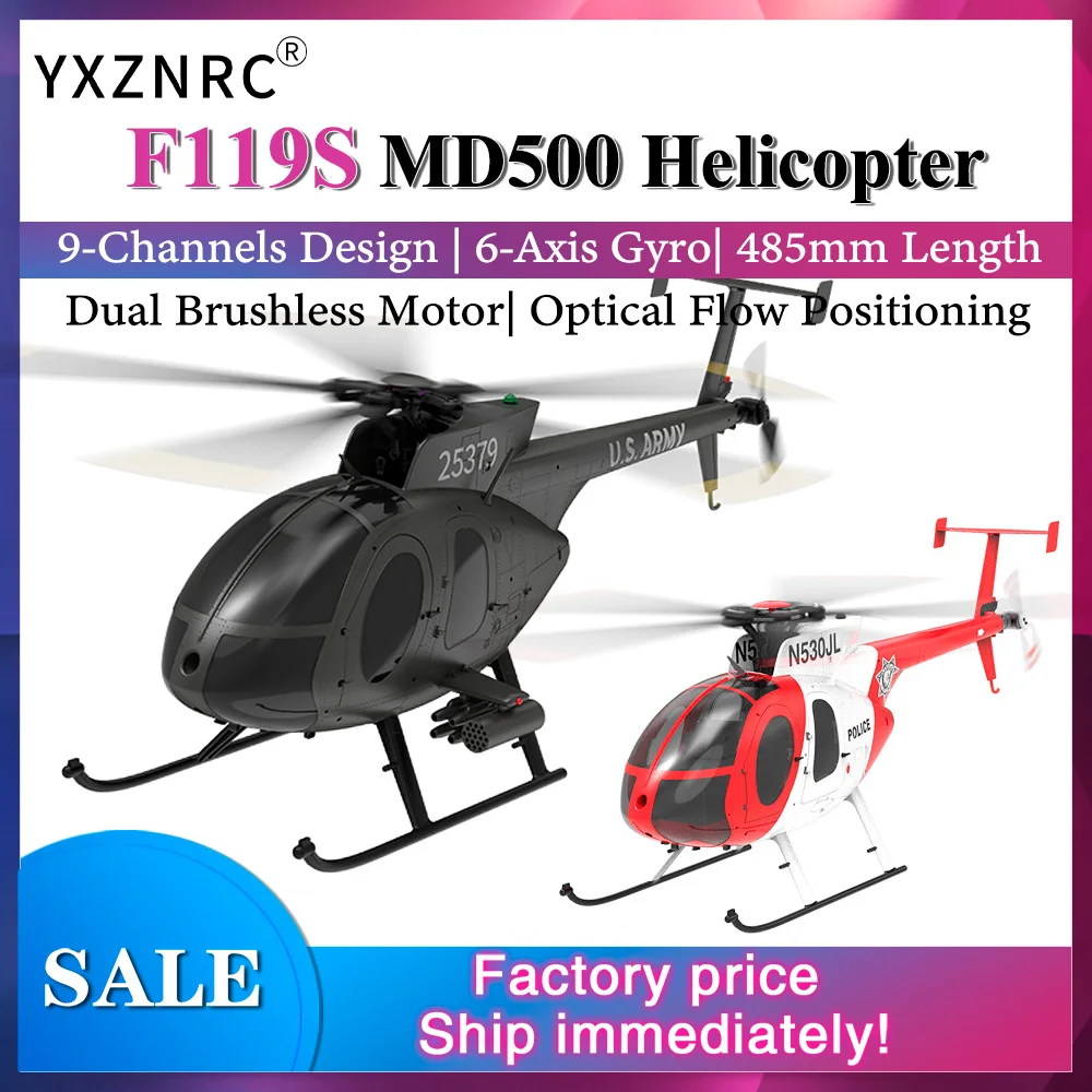 YUXIANG F119S(MD500) Helicóptero 9CH GPS 1/16 Flujo óptico + LiDAR TOF/Altitude Hold Dual Brushless 350m 18Min Fight RC Avión
