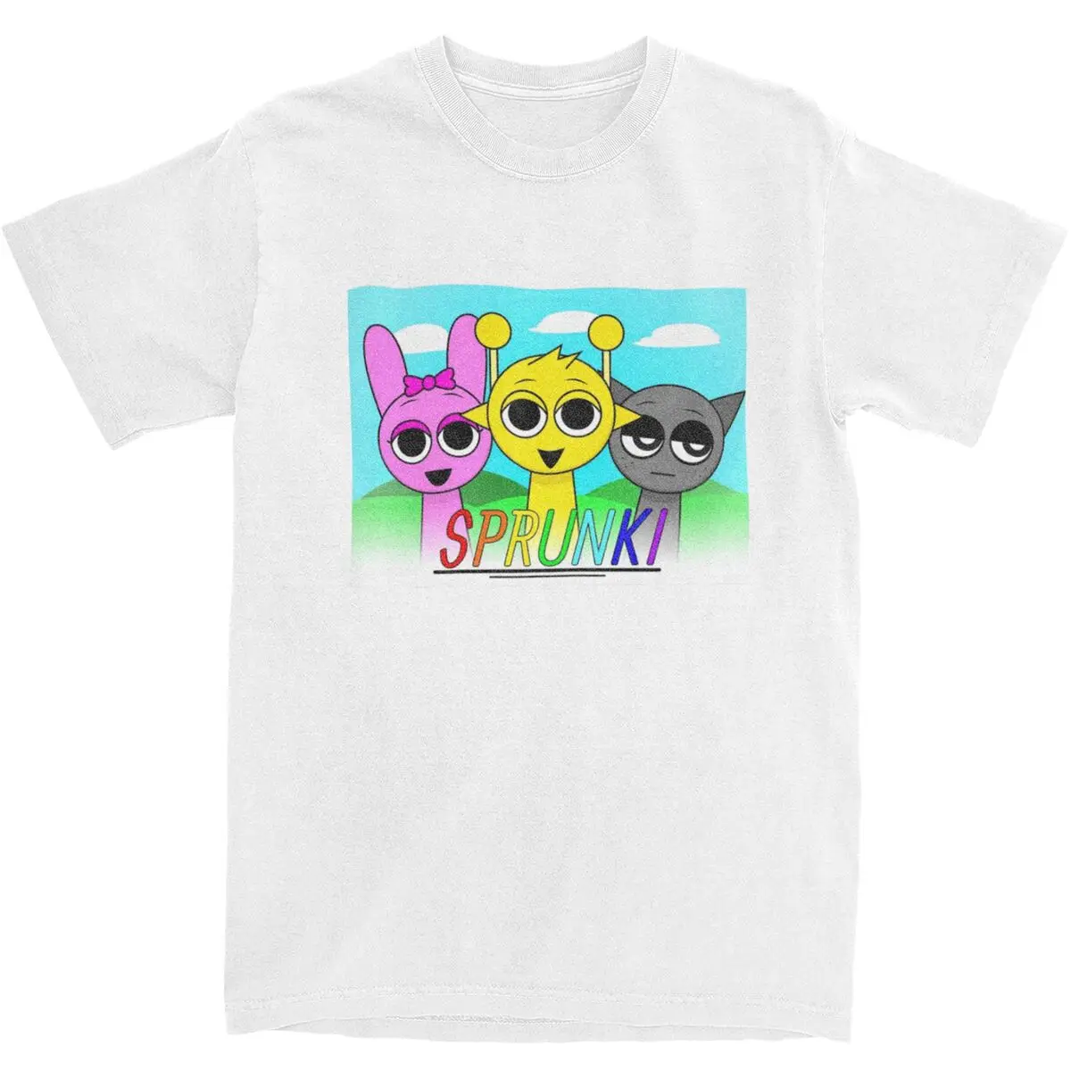 Men Sprunki Poster Simon, Pinki Gray T-Shirts Cotton Top Tees Vintage Short-Sleeve T Shirt Round Neck Custom Tee Shirt Plus Size