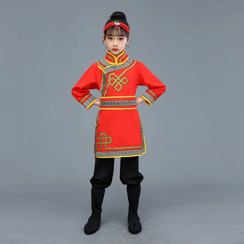 Dziecięcy mongolski męski kostium taneczny Odzież mniejszościowa Tatary Dzieci Chłopcy Chiński styl Studenckie kostiumy na występy