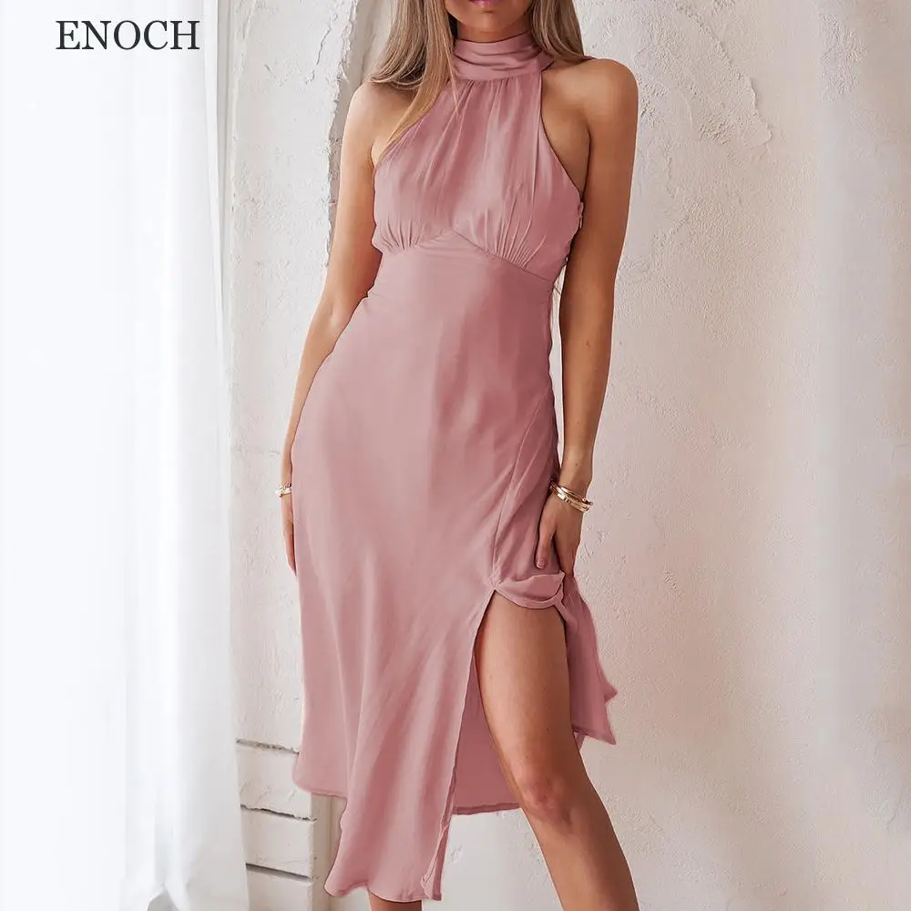 ENOCH Plain High Neck Sleeveless Bridesmaid Dresses Side Split Tea-Length Chiffon Party Dresses Custom Made Vestidos De Gala