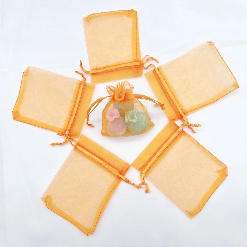 

Organza Gift Bags with Drawstring Closure Candy Sachet Pouch Christmas Wedding Favors Party Supplies Orange High-Quality