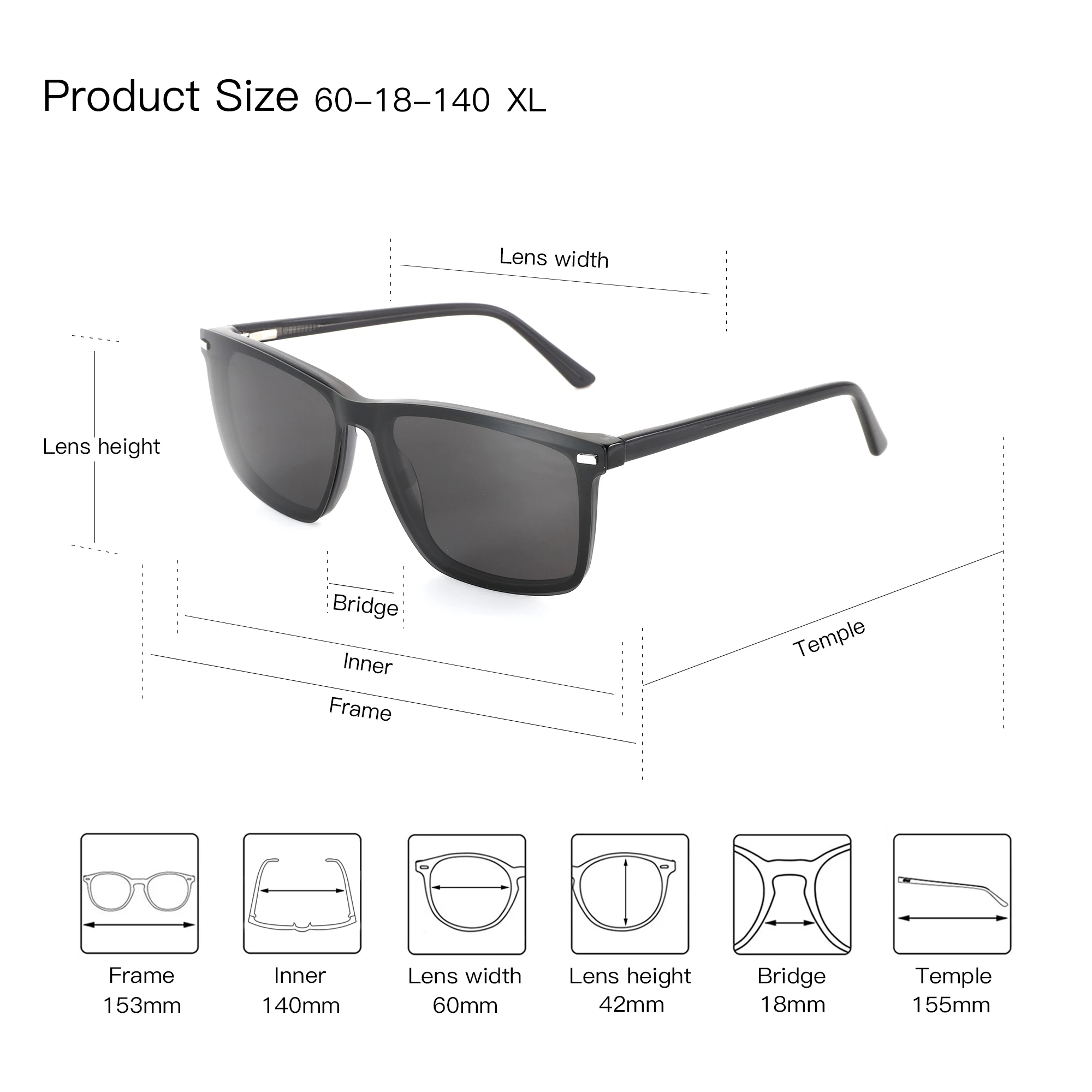 AIREIGHT Modish Square Acetate Clip on Prescription Glasses For Men Progressive Multifocal Optical Eyewear Myopia Eyeglasses