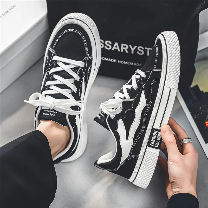 Baskets Classiques en Toile Noire pour Homme, Chaussures Canisées à Lacets, Respirantes, Rouges, pour Skateboard, Espadrilles