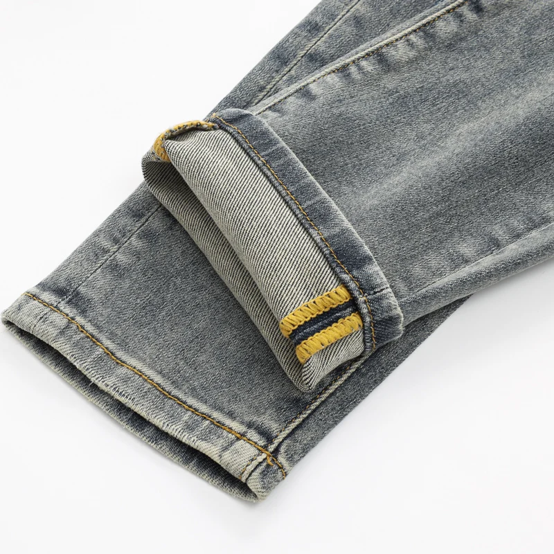 

Y2KFashionable men's jeans, washed with water, nostalgic stretch, slim fit, scratch marks, three headed snake light gray jeans,