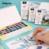 Artecho Juego de pintura de acuarela 12/24/48/72 colores en caja portátil, kit de pintura con pinceles de acuarela para principiantes y profesionales