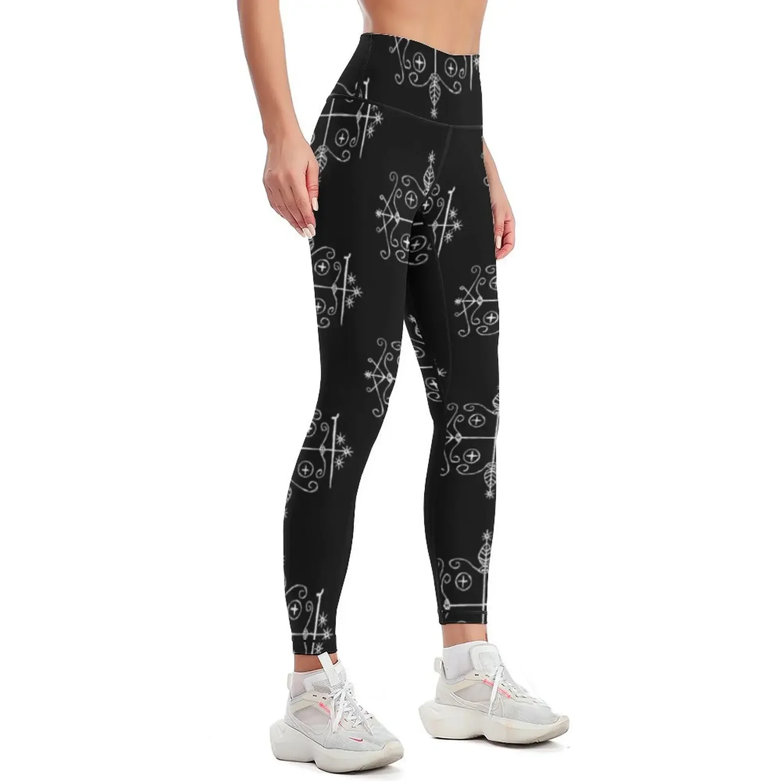 Papa Legba Voodoo Veve (white) Leggings gym wear sporty woman gym sports for Women sports Womens Leggings