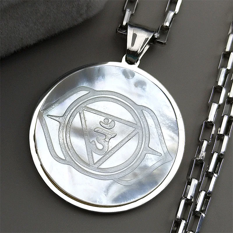 الهندي اليوغا شقرا Ajna شقرا قلادة قلادة للنساء الرجال الفولاذ المقاوم للصدأ الذهب اللون الطبيعي شل سلسلة مجوهرات هدايا