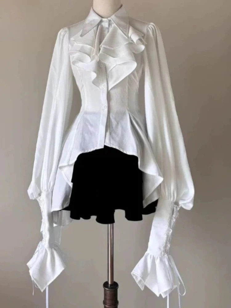 Lolita Style Japanese Blouse Women 2025 Slim Fit Flare Sleeve Goth Irregular Shirts Vintage Mujer Tops Japanese Fashion New