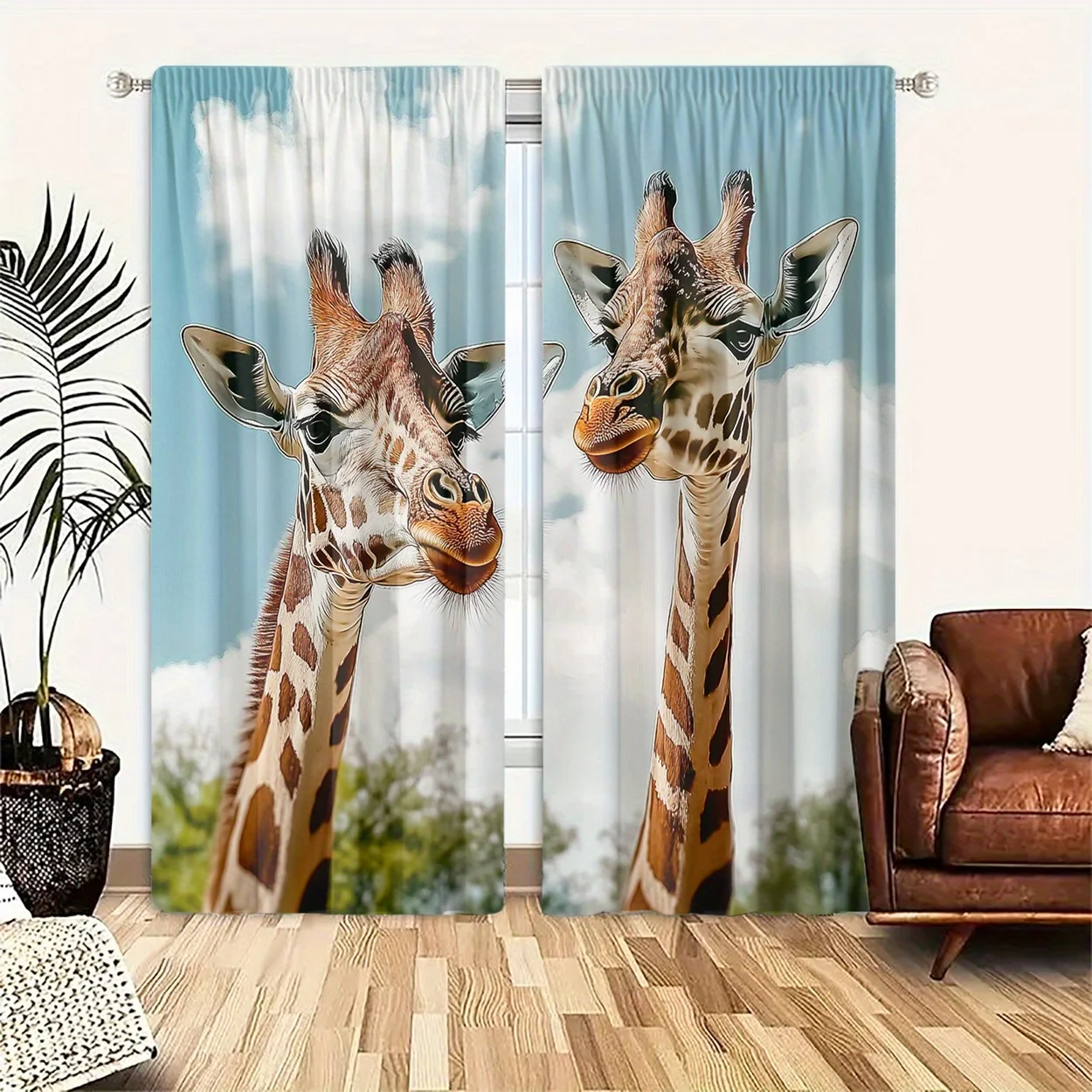 Giraffe pattern with clouds Print Drapes Room Darkening Window Curtains for Home Decor,Rod Pocket Blackout Curtains Bedroom