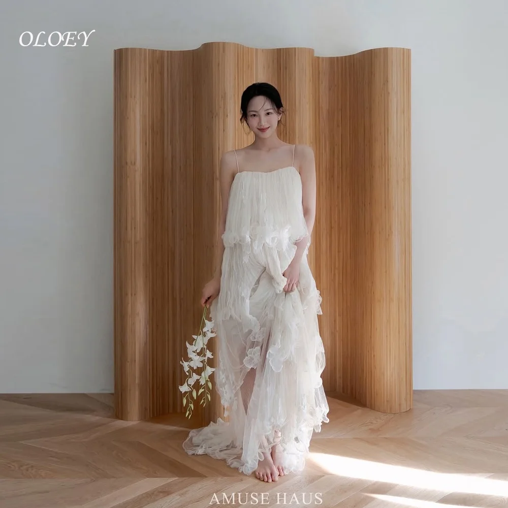 OLOEY Spaghetti Straps Soft Tulle Layered Korea Wedding Dresses Photo shoot Tiered Fairy Bridal Gowns Formal Occasion Customised