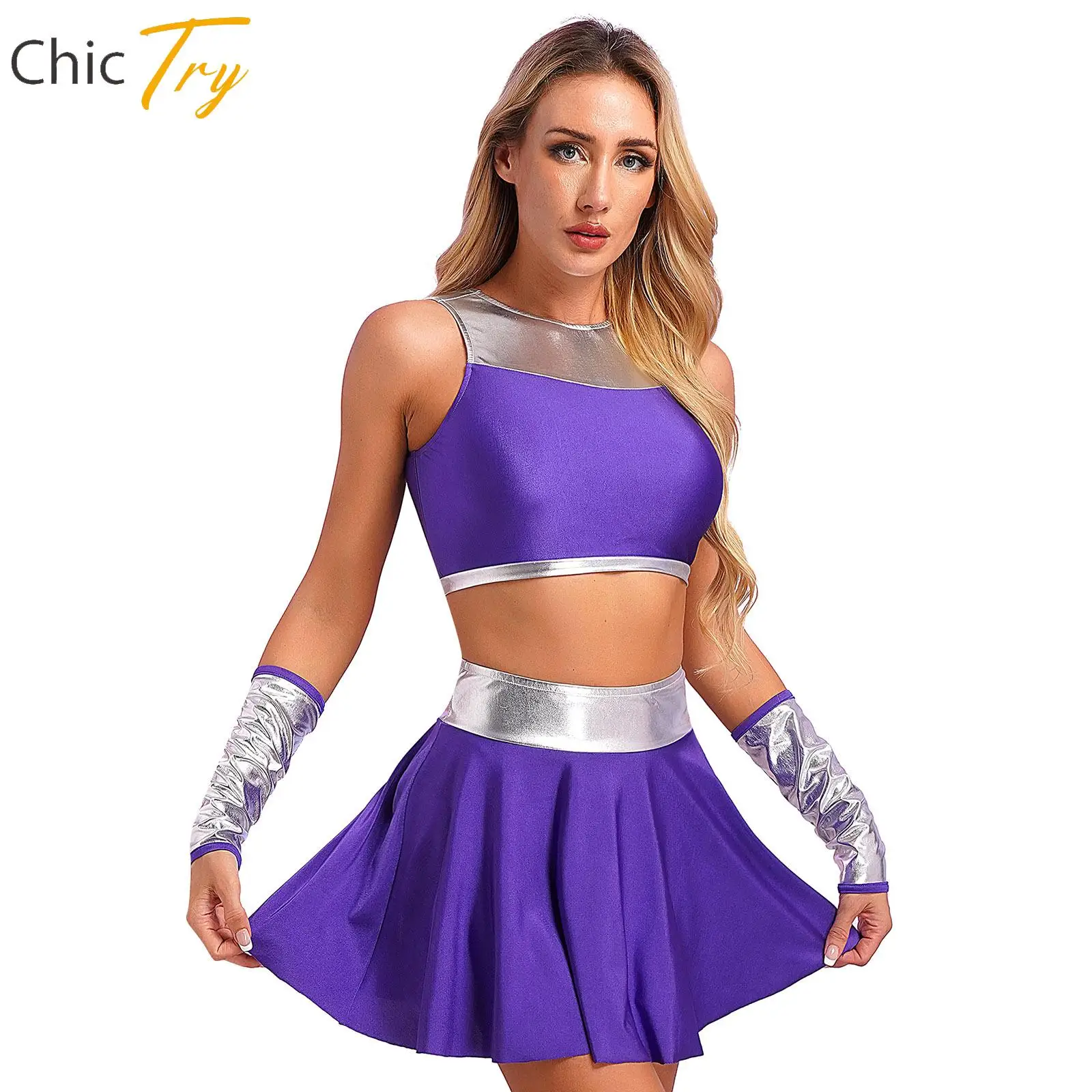 

Womens Adults Anime Princess Costume Halloween Cosplay Dress Up Crop Top with Miniskirt Gloves New Suit Masquerade Fancy Party