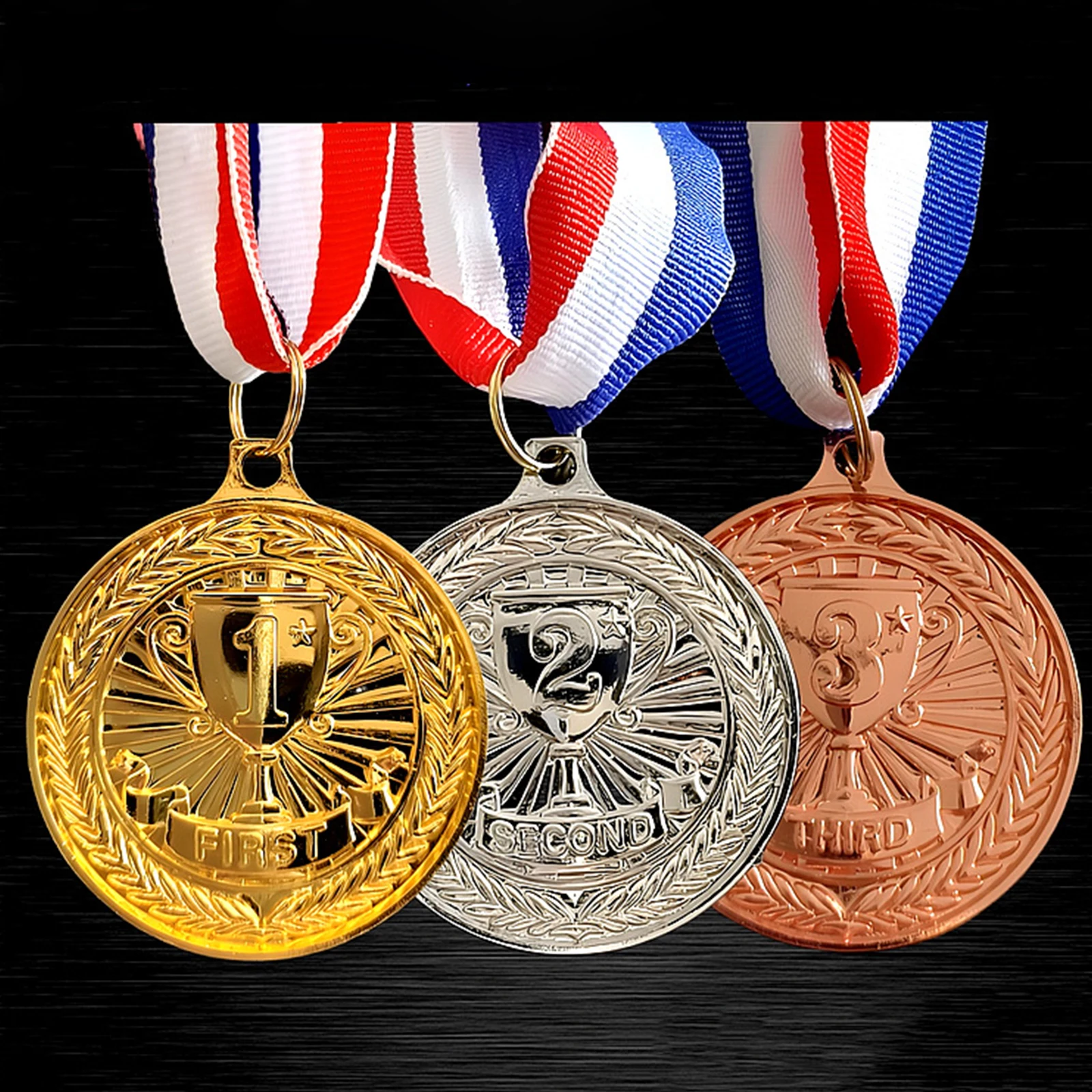 

10Pcs Award Trophy Pattern Medal Zinc Alloy 123 Ranking Medal Double Side Sports Trophy Award for Daily Life Learning Projects
