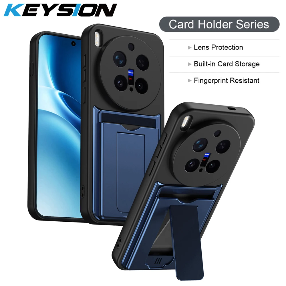

KEYSION Card Slot Holder Bag Phone Case for VIVO X300 Pro Silicone+PC Upright Kickstand Shockproof Back Cover for VIVO X300 Pro