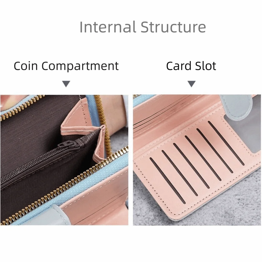 패션 PU 가죽 롱 월렛 다기능 휴대용 멀티 카드 오거나이저 대용량 손목 스트랩 핸드백 여성용