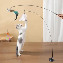 Cat Feather Toys Interactive Toy with Super Suction Cup Replacement with Bells, Kitten Toys Cat Spring String Toy Accessories