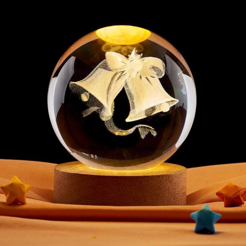Natal cristal 3d laser escultura interna bola luz da noite esfera natal veado santa gravado brilhante nicho presente decoração para casa