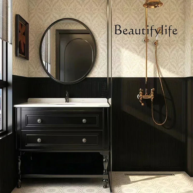 

S Floor-to-ceiling Bathroom Cabinet French Retro Bathroom Bathroom Cabinet American Washbasin Oak Washbasin