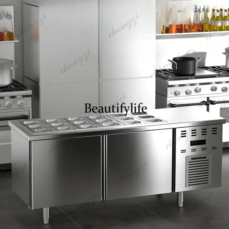 A61 Slotted Fresh Salad Taiwanese Fruit Fishing Refrigerated Salad Cabinet Operation Workbench Display Cabinet