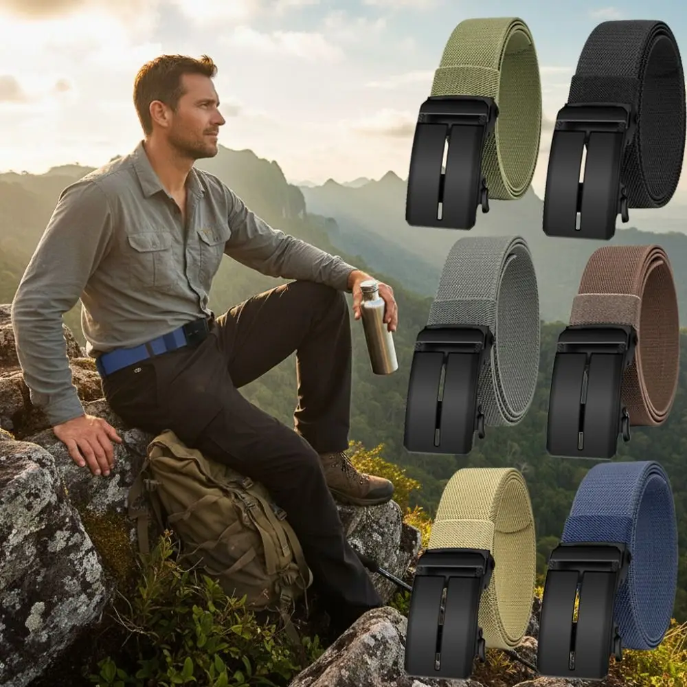 

Модный деловой мужской холщовый эластичный ремень, винтажный повседневный металлический пояс с автоматической пряжкой, роскошный брендовый дизайн, нейлоновый плетеный ремень