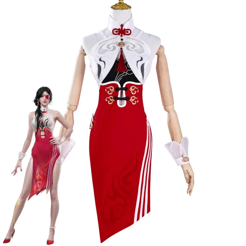Аниме-игра Naraka: Bladepoint Valda Cui, карнавальный костюм, красное платье Cheongsam в китайском стиле, женский сексуальный карнавальный костюм для вечеринки; 2, r'6;