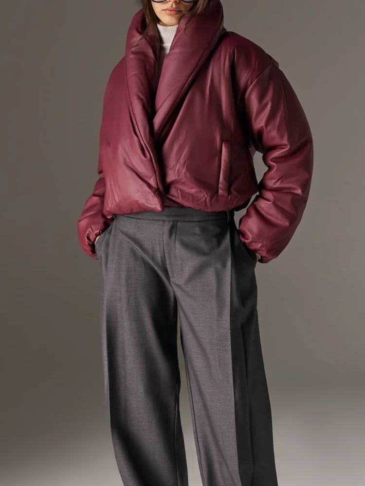 Dames trendy winter kunstleer Parker jas chique katoenen gewatteerde warme jas met lange mouwen nieuwe dame high street woon-werkverkeer bovenkleding