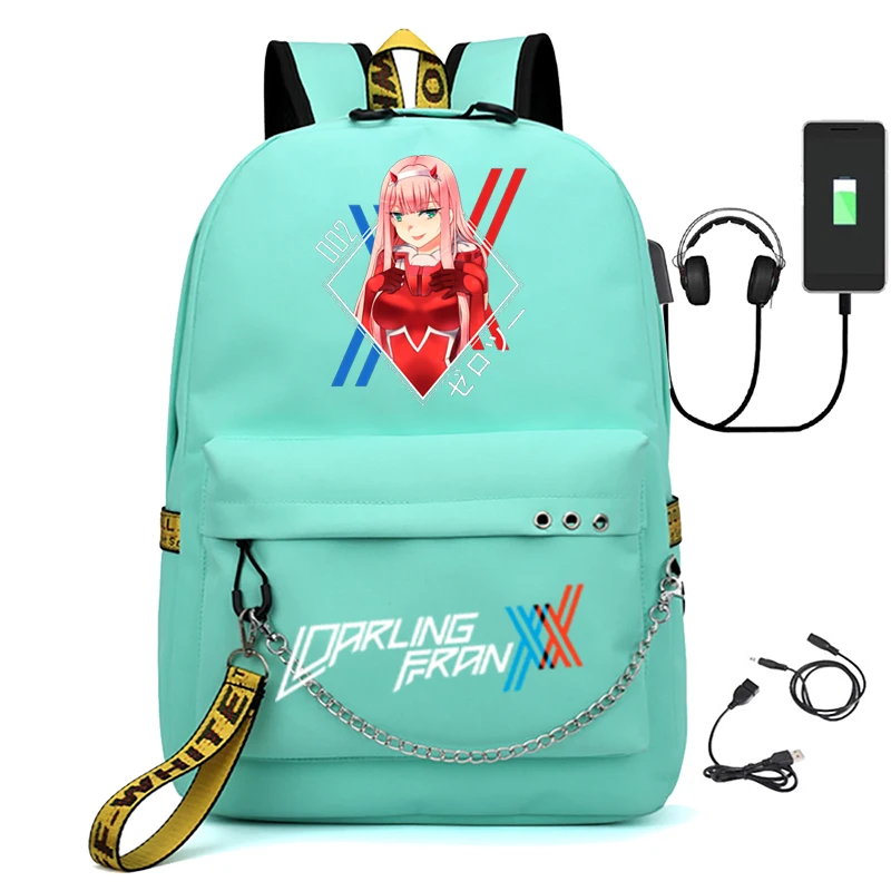 zero two multifunctional usb charging travel canvas student backpack teen boy girl school bag