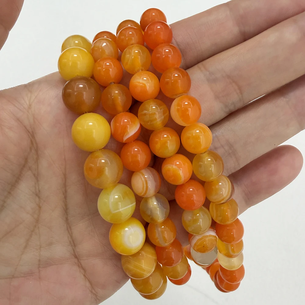 Natural Stone Orange Stripes Agate Round Loose Beads 6 8 10 12MM Pick Size For Jewelry Making