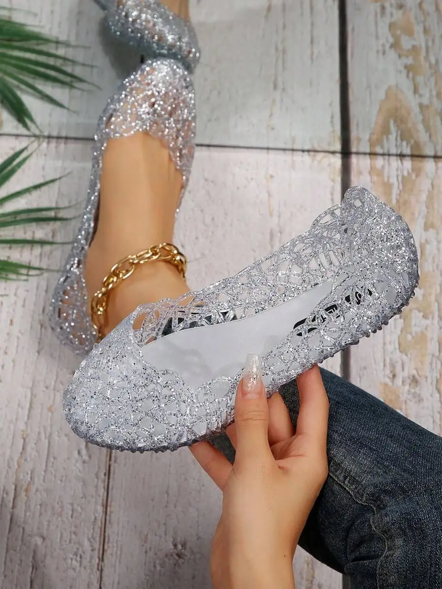 Fall/Winter Plastic Sandals For Women, Summer Closed-Toe Jelly Shoes, Hollow Out Breathable Bird Nest Beach Shoes, Middle-Aged &