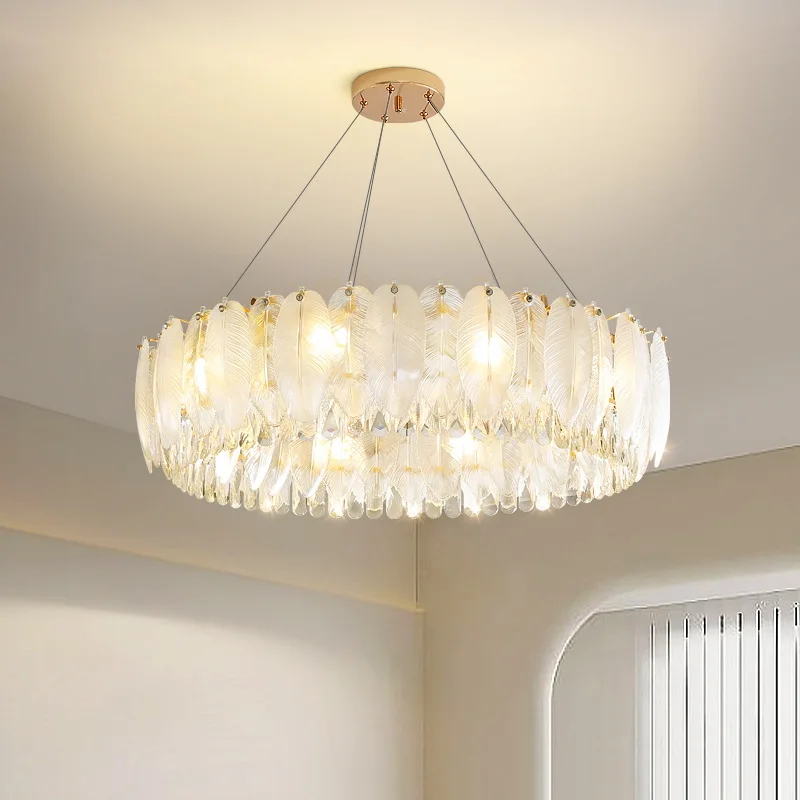 

AiPaiTe White Feather/Apple/Leaf Shaped Glass Gold LED Chandelier, Chandelier, Indoor Lighting, Home Decoration