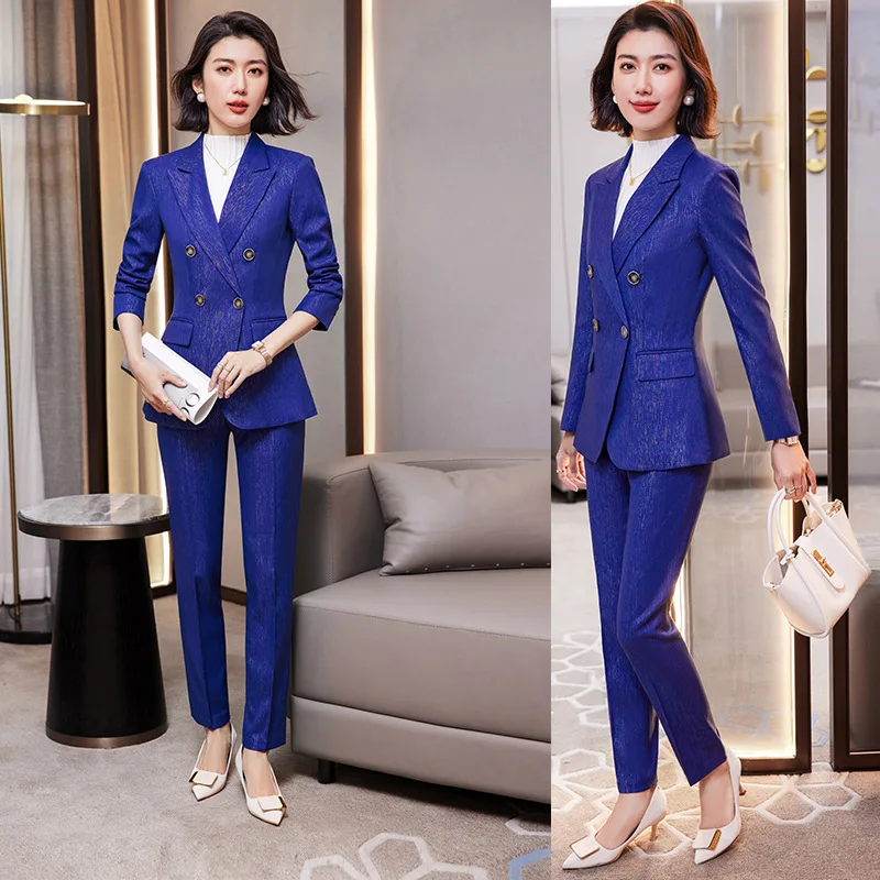 Blue Suit Women's Spring and Autumn2024New High Sense Temperament Office Suits Business Wear Casual Suit Jacket