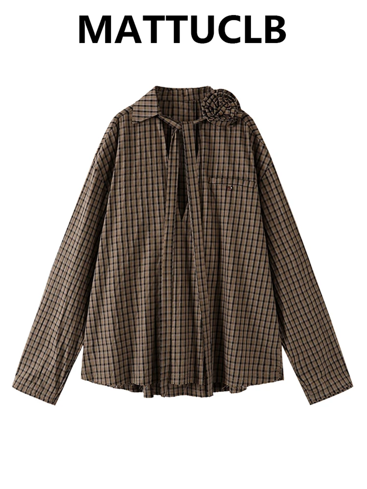 

Осенне-зимняя женская клетчатая рубашка с галстуком-топ с длинным рукавом, французская винтажная блузка со старыми деньгами, дизайн 2000-х, эстетический прилив, новинка