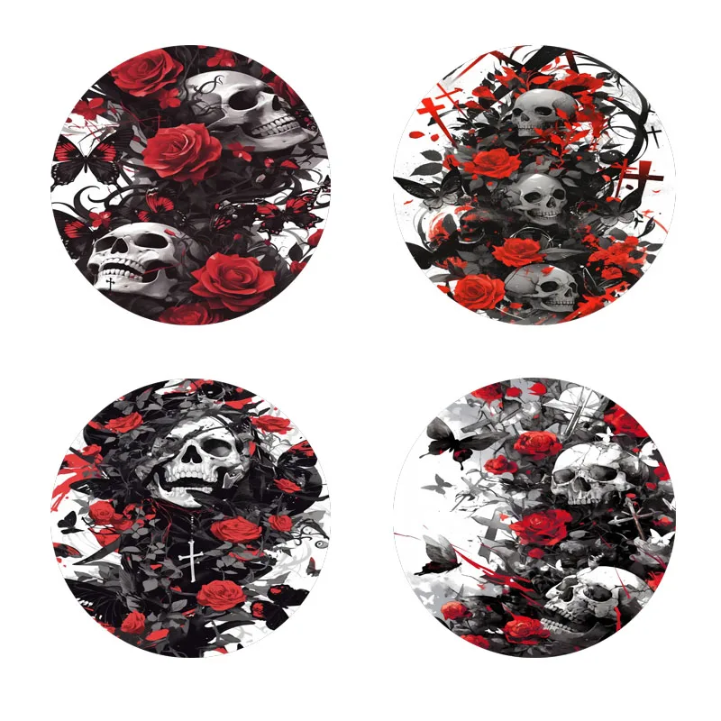 4 skull-printed coasters, suitable for daily family gatherin