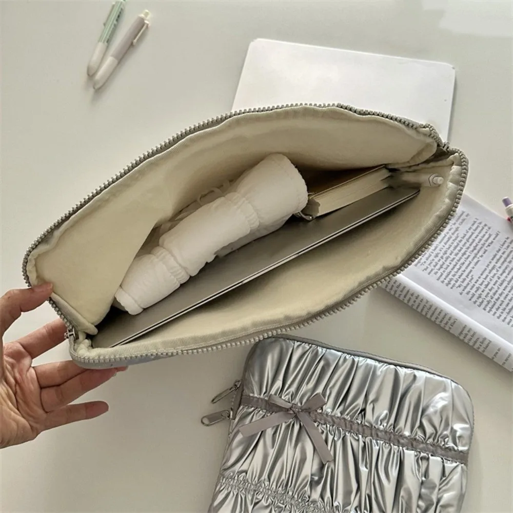 

Простые плиссированные портативные сумки для ноутбуков, водонепроницаемый чехол для ноутбука с бантом, легкий мягкий материал, рукав для ноутбука, женская сумка