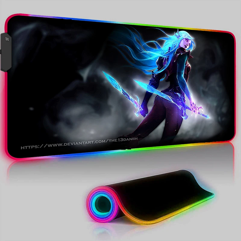 

RGB LED Gaming Mouse Pad Katarina LOL Computer Desk Accessories Rug Mousepad Anti-skid Game Mats Cool Laptop Luminous Gamer Mat