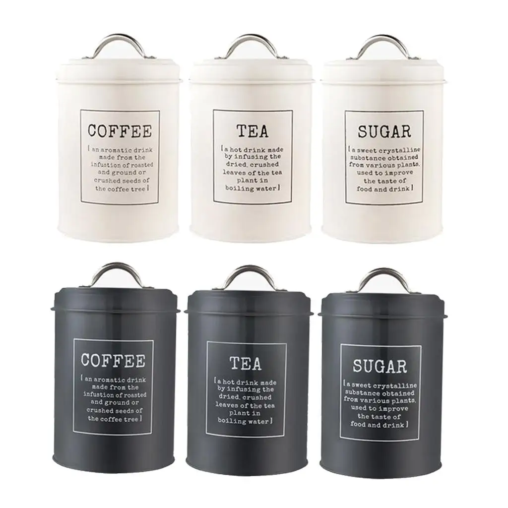 3x iron tea coffee sugar canister storage glasses containers kitchens futte