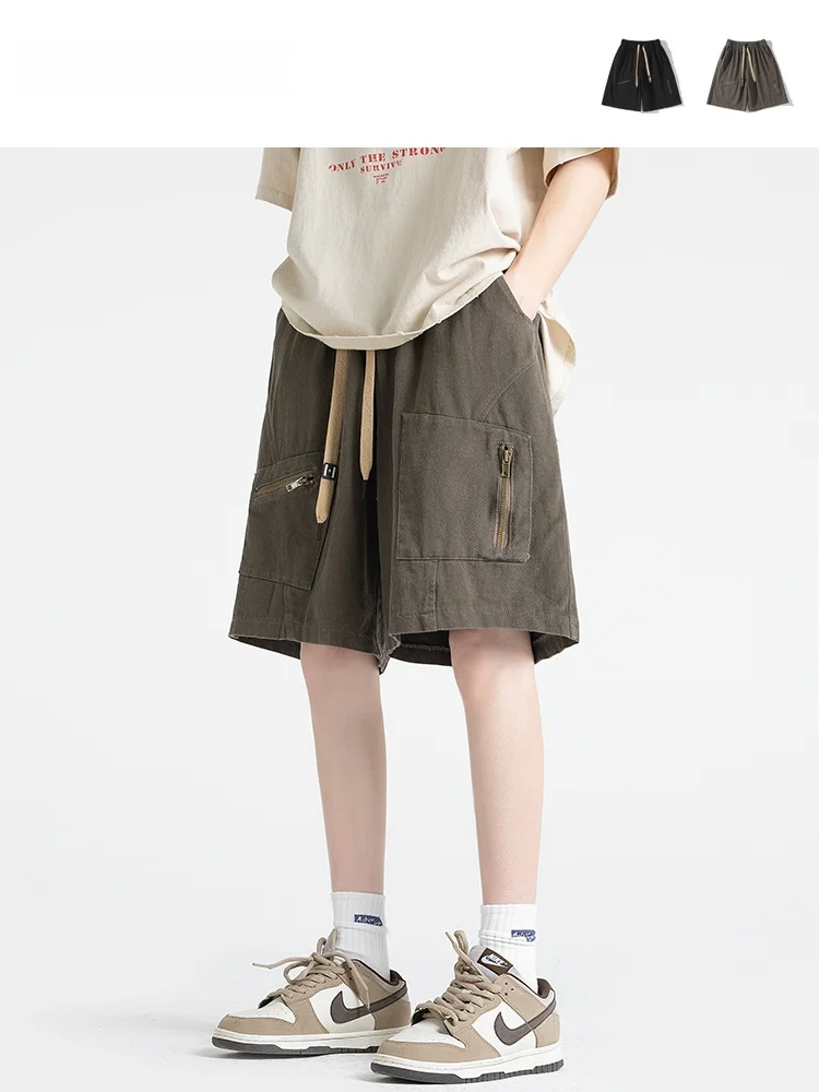 

Retro Japanese Sle Workwear orts Men's Loose Fit Street Sle Five-ket Utili Summer Trendy Brand Casual Pants