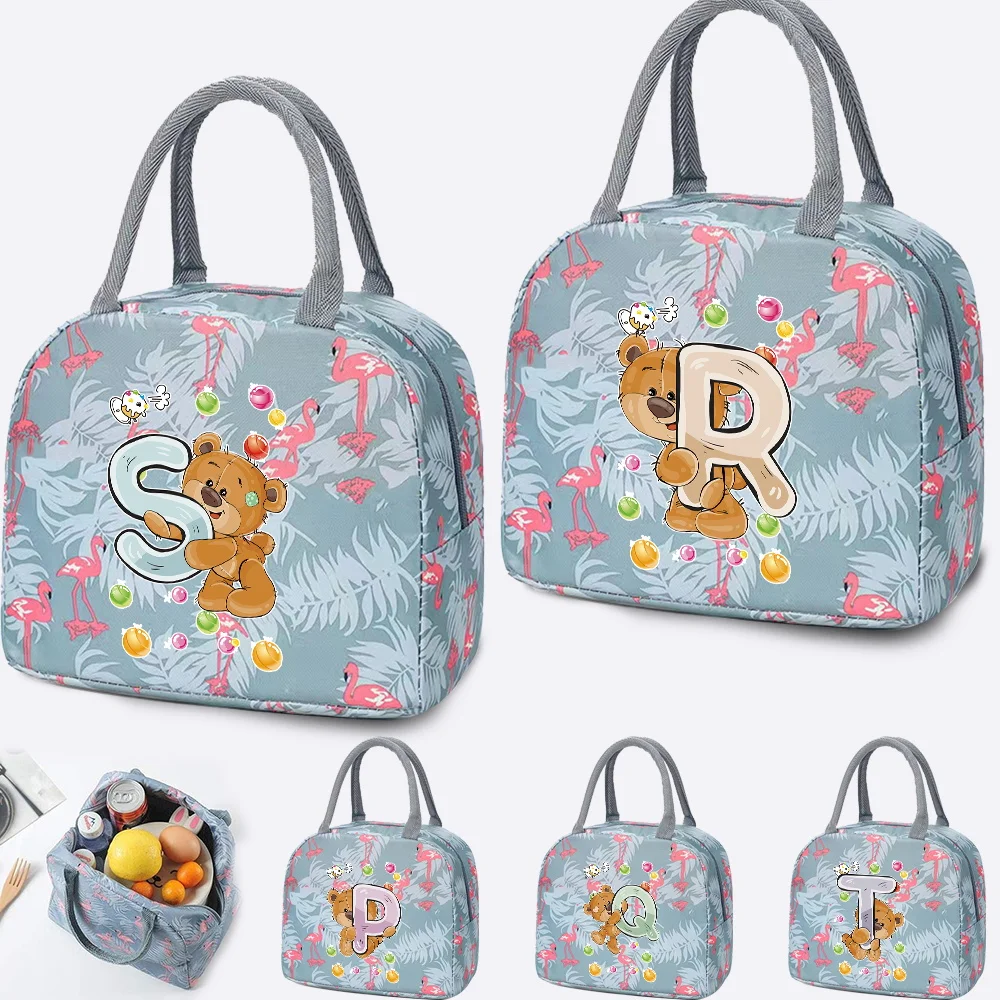 

Insulated Lunch Bag for Women Kids Cooler Bag Thermal Bag Bear Letter Portable Lunch Box Ice Pack Tote Food Picnic Bags for Work